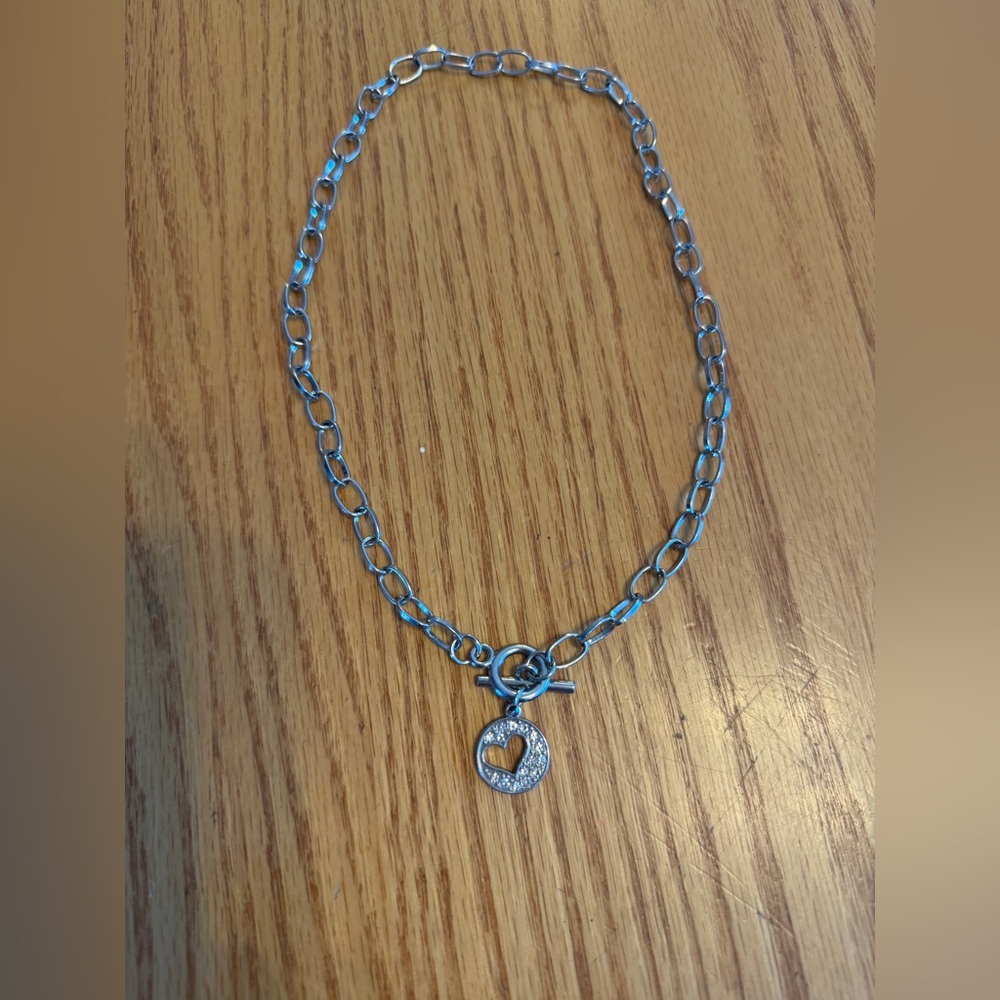Elegant Silver Tone Heart Pendant Necklace